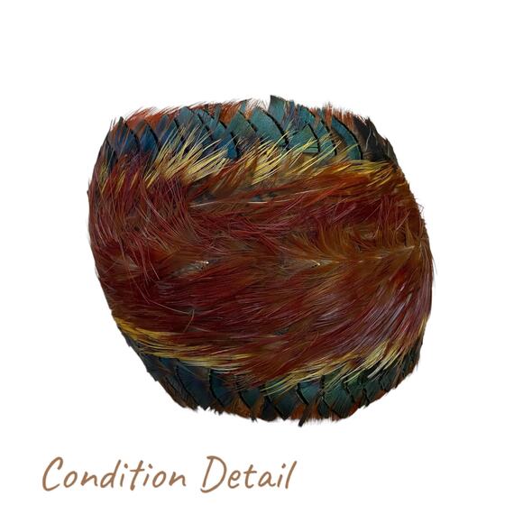 Vintage 1950s Pheasant Feather Fascinator Iridescent Retro Cocktail Hat main image 5